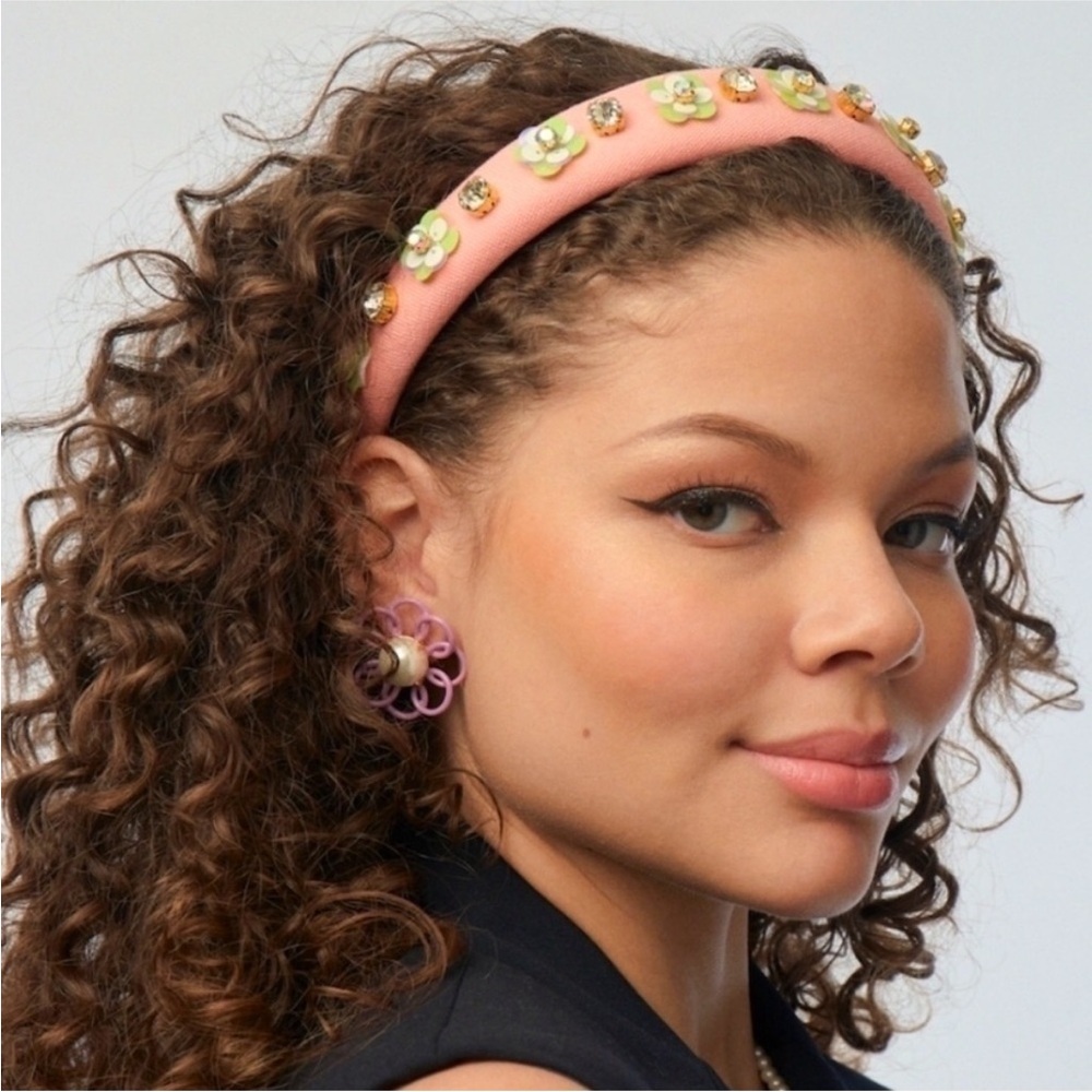 Lele Sadoughi Peach Floral Embellished Alice Headband